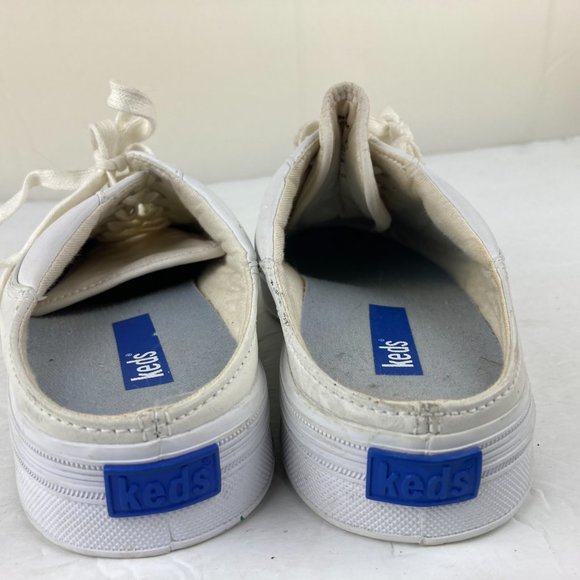 Keds Women Sz 7.5 Slip on Lace Up Sneakers Backless Mule Style White Leather - Picture 7 of 8